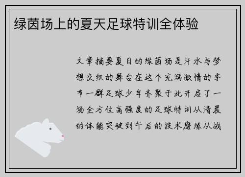 绿茵场上的夏天足球特训全体验