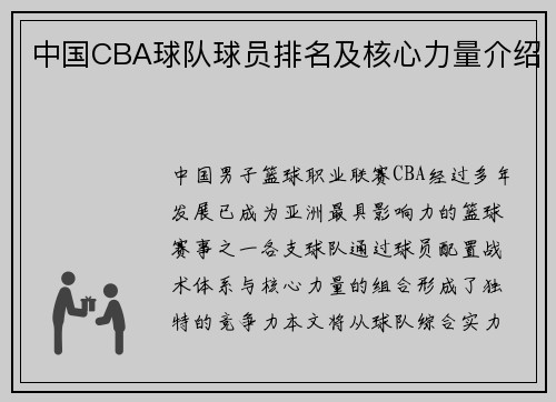 中国CBA球队球员排名及核心力量介绍